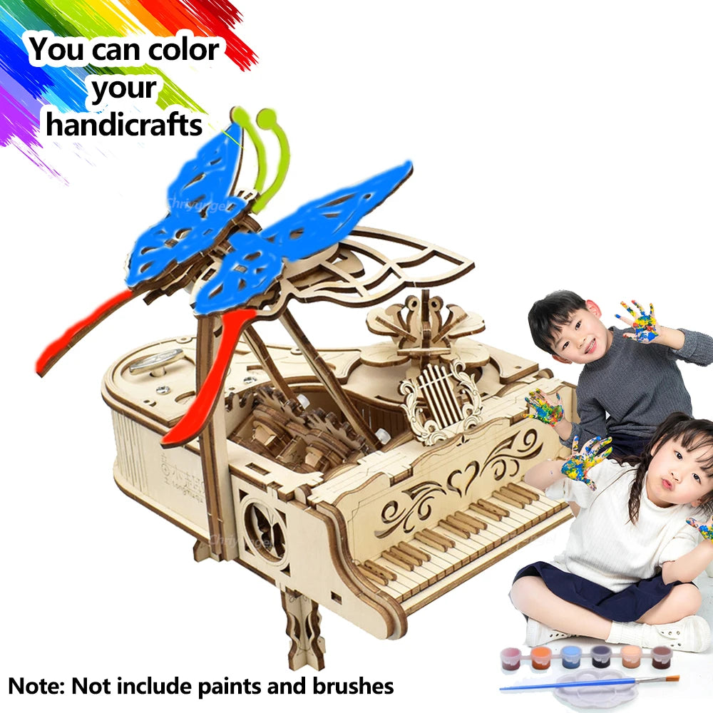 3D Wooden Piano Music Box DIY Model Kit — Mechanical Puzzle for Teens & Adults