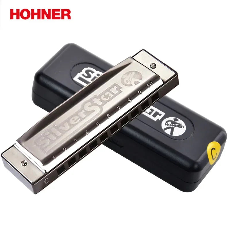 Hohner Silver Star harmonica in C with its black storage case