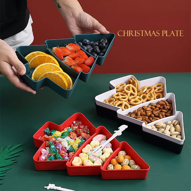 Christmas Tree Snack Plate - Food-Grade Plastic Candy, Nuts & Dry Fruit Tray (26 x 18.5 cm / 10.2 x 7.3 in)