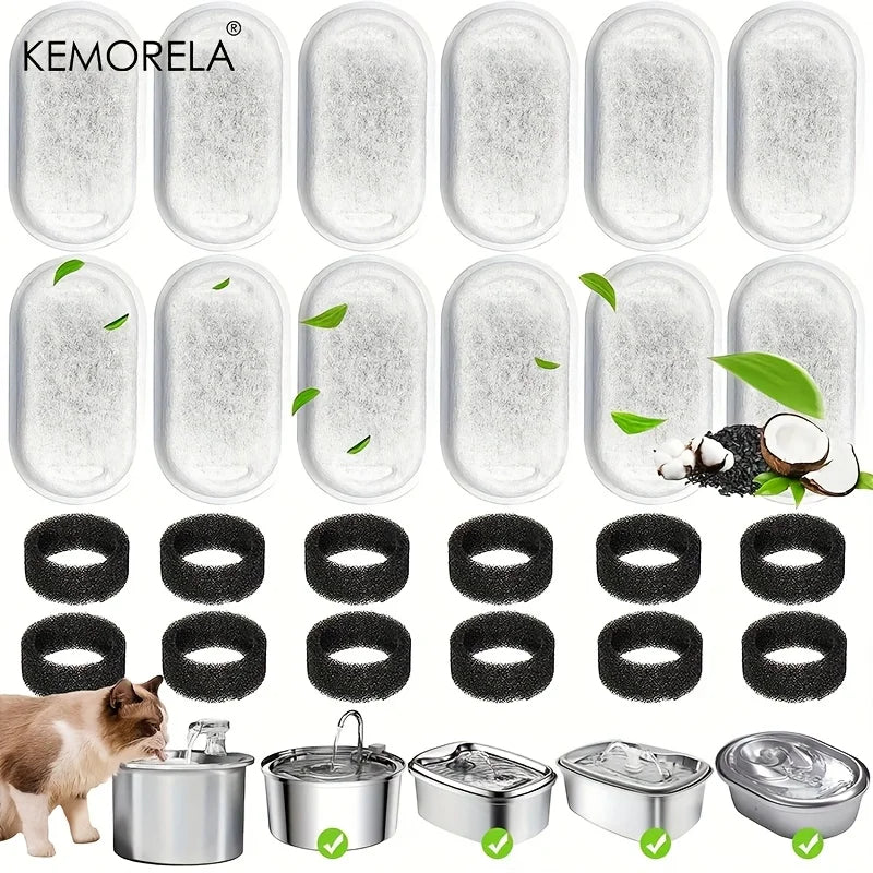 12/15-Pack Cat Water Fountain Activated Carbon Sponge Filters for Stainless Steel Pet Water Dispenser