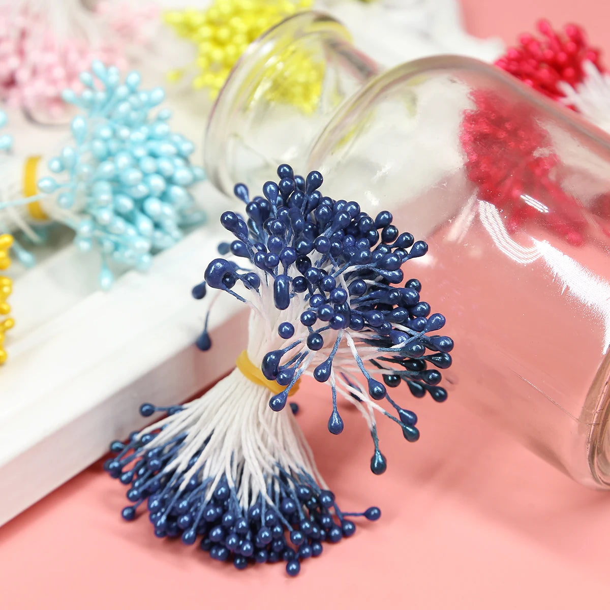 120-150 Pcs 55mm (2.17 in) Artificial Flower Stamens - Multicolor Double-Head DIY Wedding & Scrapbook Decorations