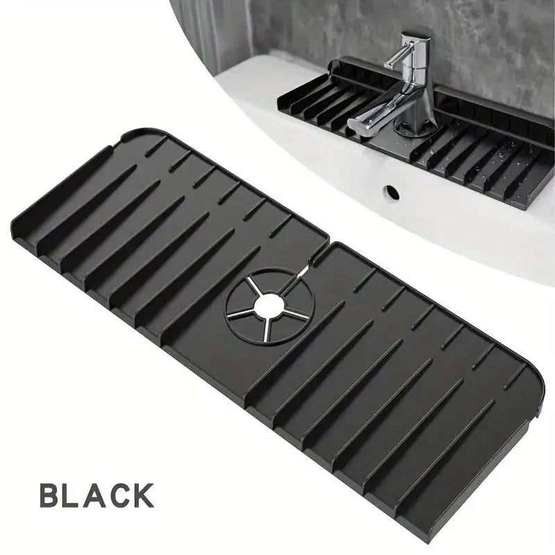 Silicone Sink Mat Sponge Holder – Wall-Mounted Dish Soap & Drain Pad Splash Guard Drying Mat 37 x 14 x 1.5 cm (14.6 x 5.5 x 0.6 in)