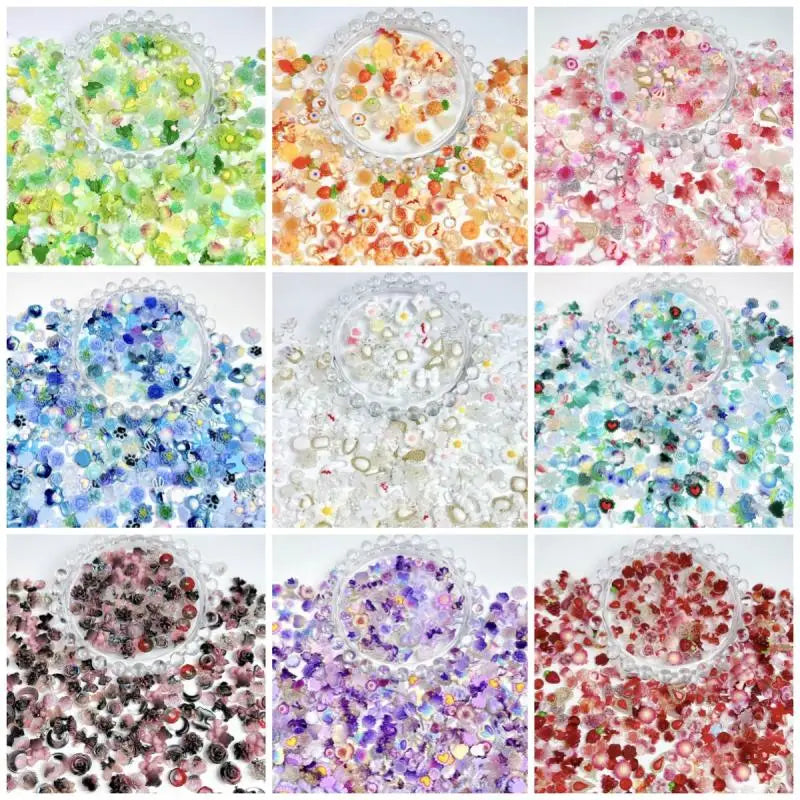 100-Pack Cute Cartoon 3D Resin Nail Charms Flower, Bow & Fruit Nail Art Decorations for Manicure & DIY Phone Case
