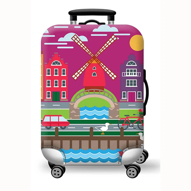 Elastic Stretch Printed Luggage Cover with Zipper & Buckle – Fits 18–32 Inch (46–81 cm) Suitcases – Durable Travel Trolley Protector
