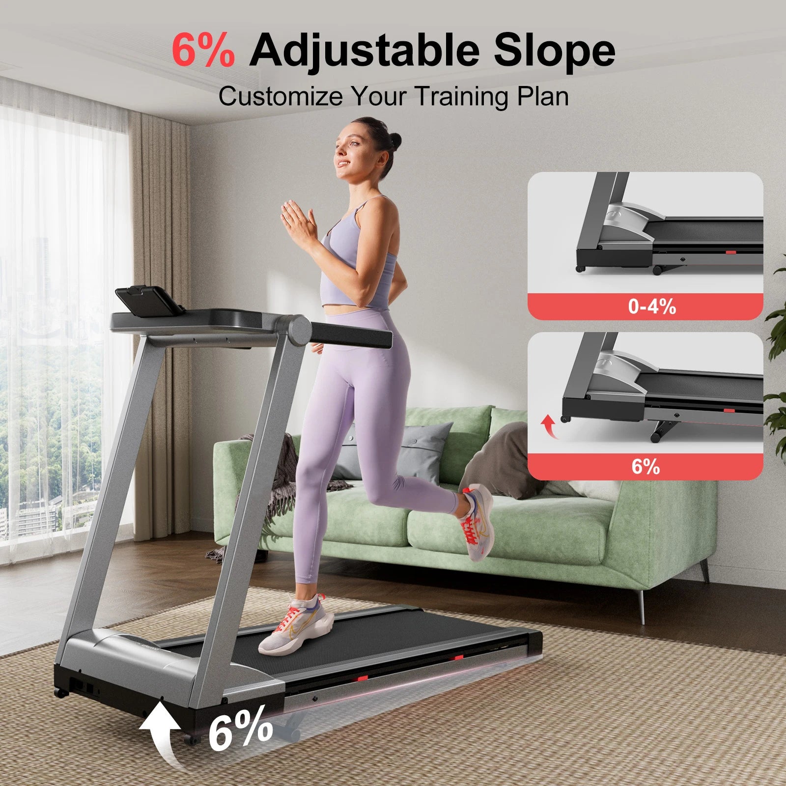 3.5HP Foldable Incline Home Treadmill Walking Pad with Handlebar 350 lb (158 kg) Capacity Touchscreen Smart App Monitoring