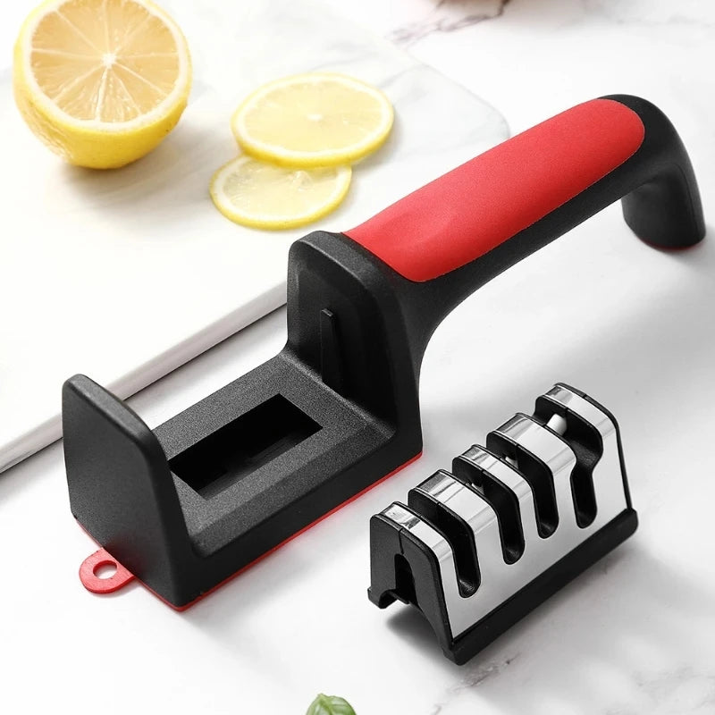 3-Stage Manual Knife Sharpener with Non-Slip Handle - Multifunctional Kitchen Knife Sharpener
