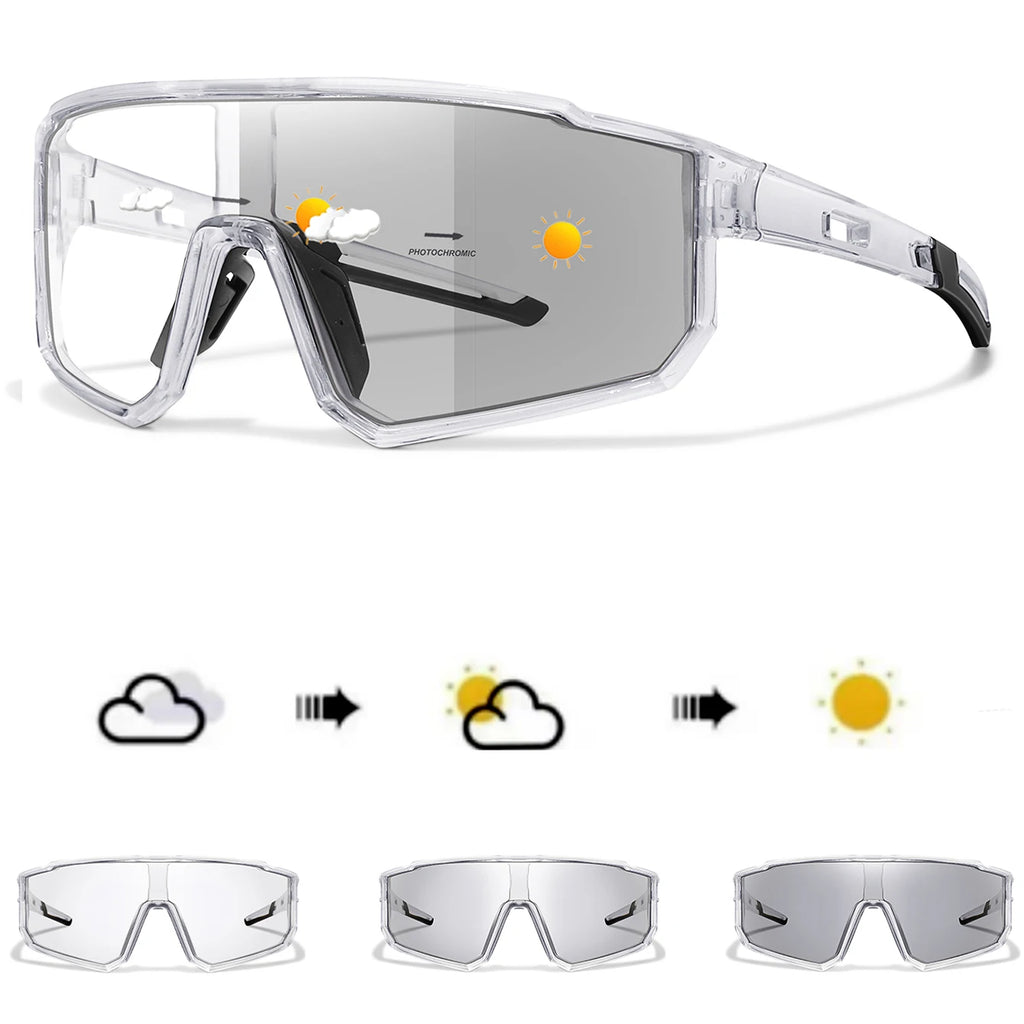 Unisex Photochromic Road Bike Sunglasses - Polycarbonate Lenses, 142 mm (5.6 in) W x 58 mm (2.3 in) H