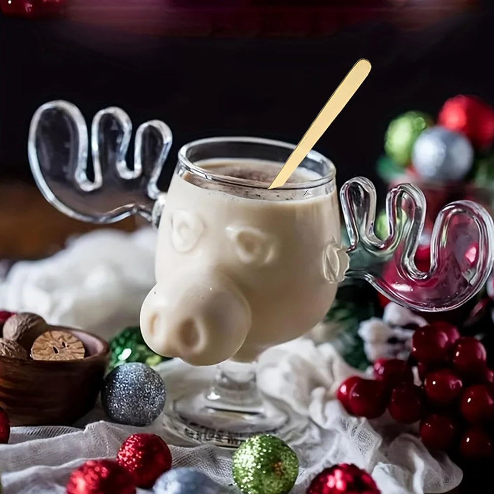 240ml (8oz) Moose Reindeer Glass Mug — Christmas Wine & Cocktail Cup