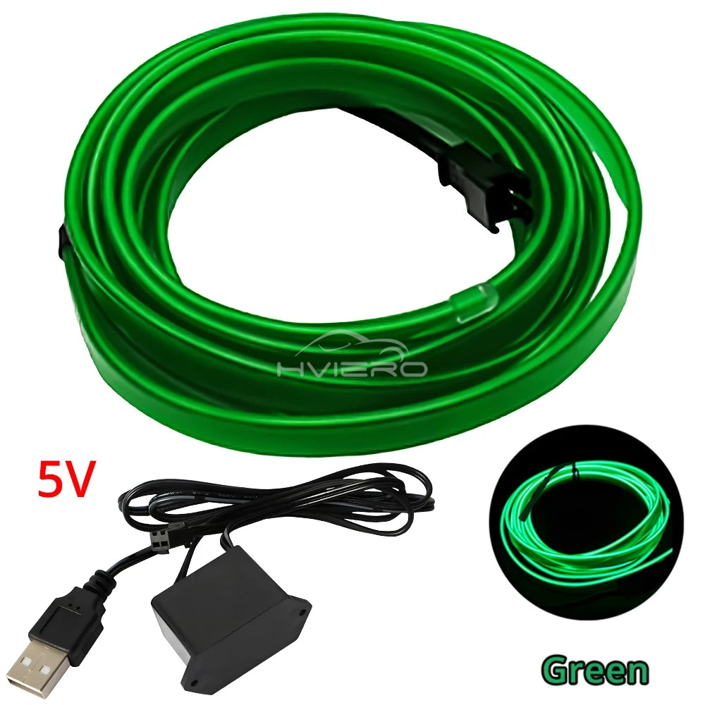Car Interior LED Strip Light 1/2/3/5M – Flexible Neon Rope USB & 12V Ambient Door Dashboard Lighting