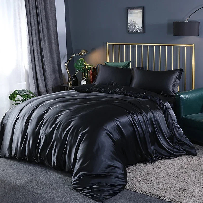 4-Piece Solid Color Duvet Cover Set - Rayon Twill Bedding (Twin/Full/Queen/King)