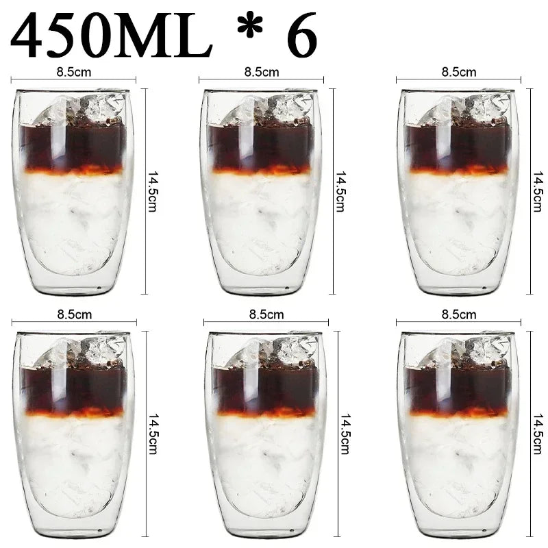 Double Wall High Borosilicate Glass Mugs - Insulated Heat-Resistant Coffee & Tea Cups (2-18 pcs Set)