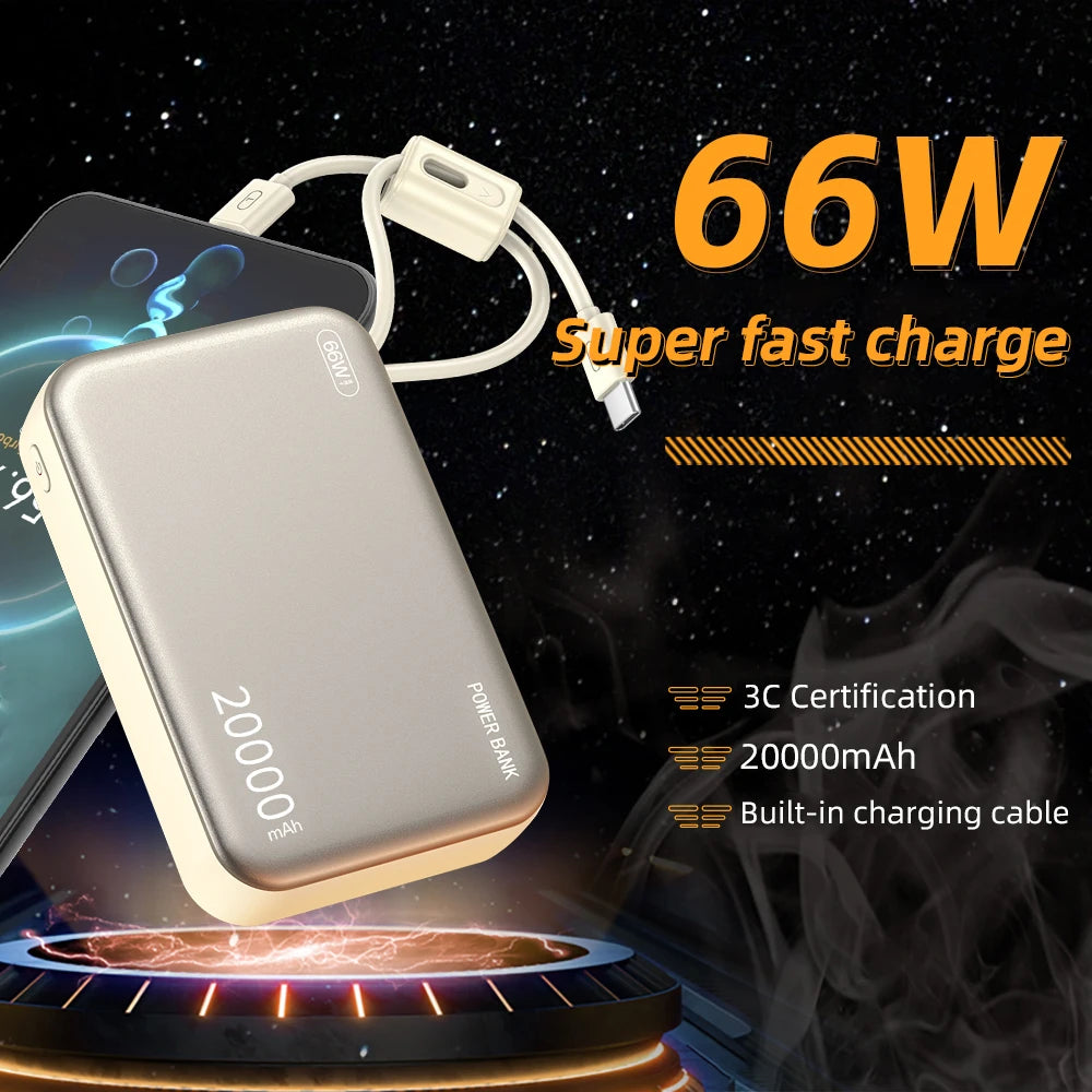 20000mAh 66W Fast Charge Power Bank with Built-In Cable & Digital Display, CCC Certified USB-C Portable Charger