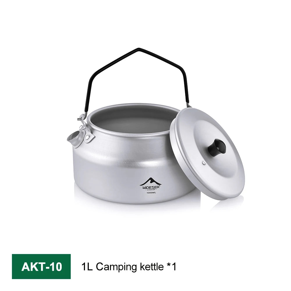 1L Aluminum Camping Kettle Lightweight Portable Travel Kettle with Detachable Handle