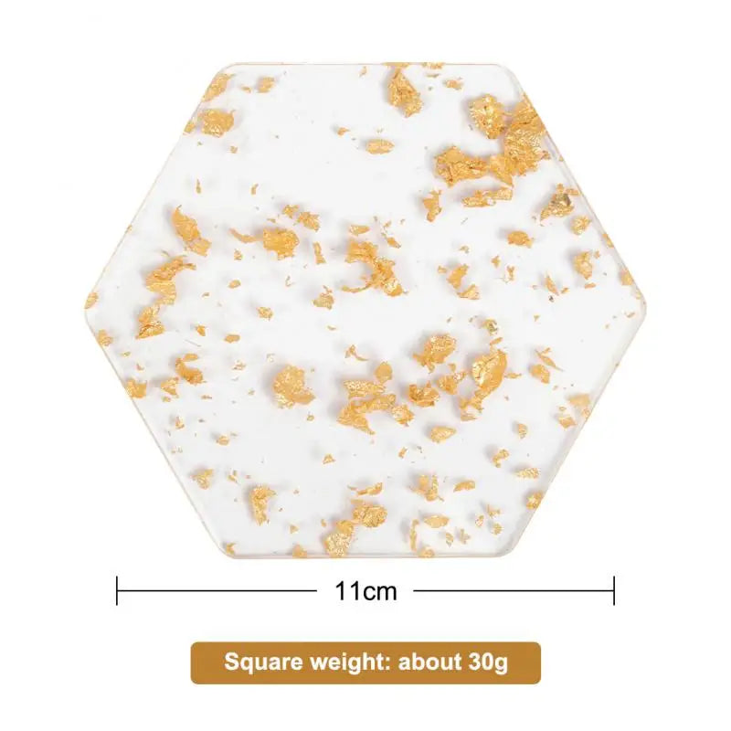 Acrylic Gold & Silver Foil Coasters, Luxury Round 3.7 in (9.5 cm) & Square 4.3 in (11 cm) Table Coasters for Coffee, Kitchen, Wedding