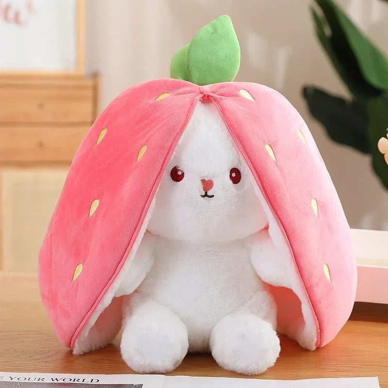 25 cm (9.8 in) Strawberry Carrot Rabbit Plush Toy - Transforming Fruit Bunny Stuffed Animal for Kids Birthday Gift
