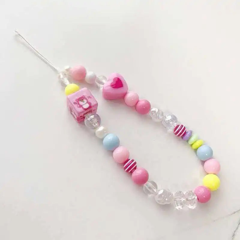 Colorful Macaron Bead Phone Lanyard Wrist Strap - Anti-Lost Short Handheld Mobile Chain for Women