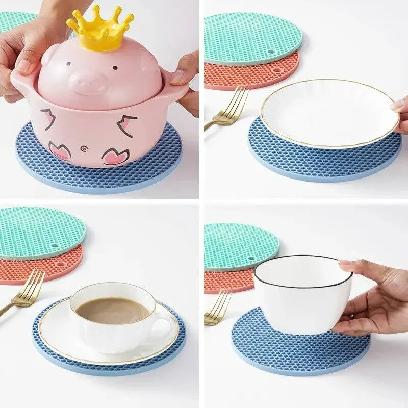 Round Silicone Heat-Resistant Coaster and Non-Slip Pot Holder Trivet Thick Insulating Table Mat