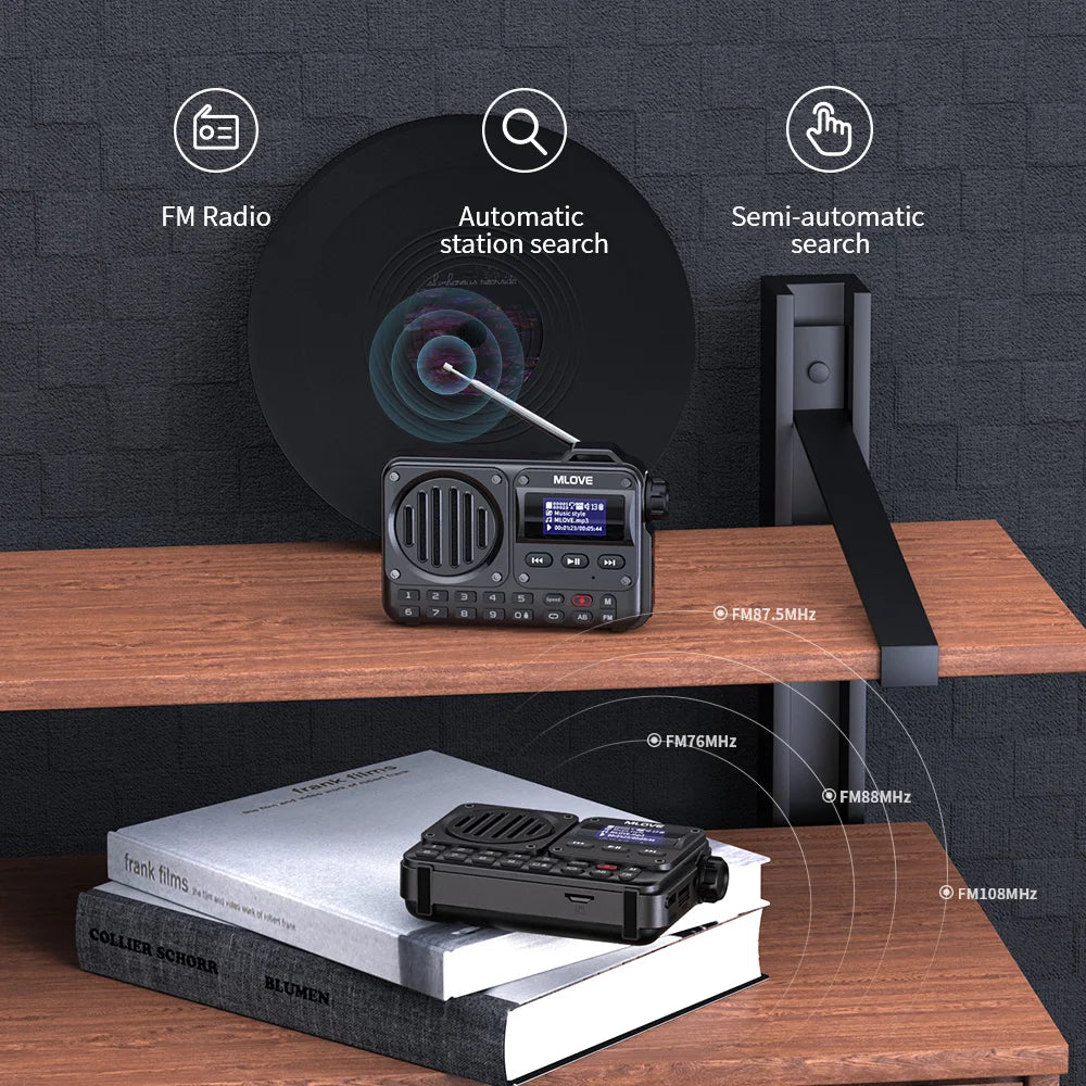 Portable Bluetooth Speaker with FM Radio, LCD Display, AUX, USB & MicroSD Playback — 8W, 20‑Hour Battery