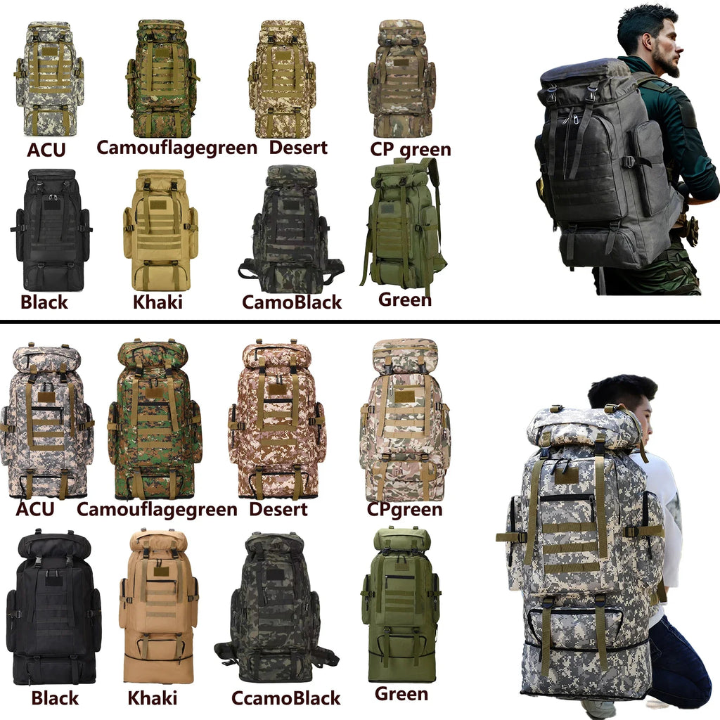 Tactical Mountaineering Backpack 80L / 100L (≈21 / 26 US gal) – Large Hiking, Camping & Travel Rucksack with Molle, Oxford Polyester