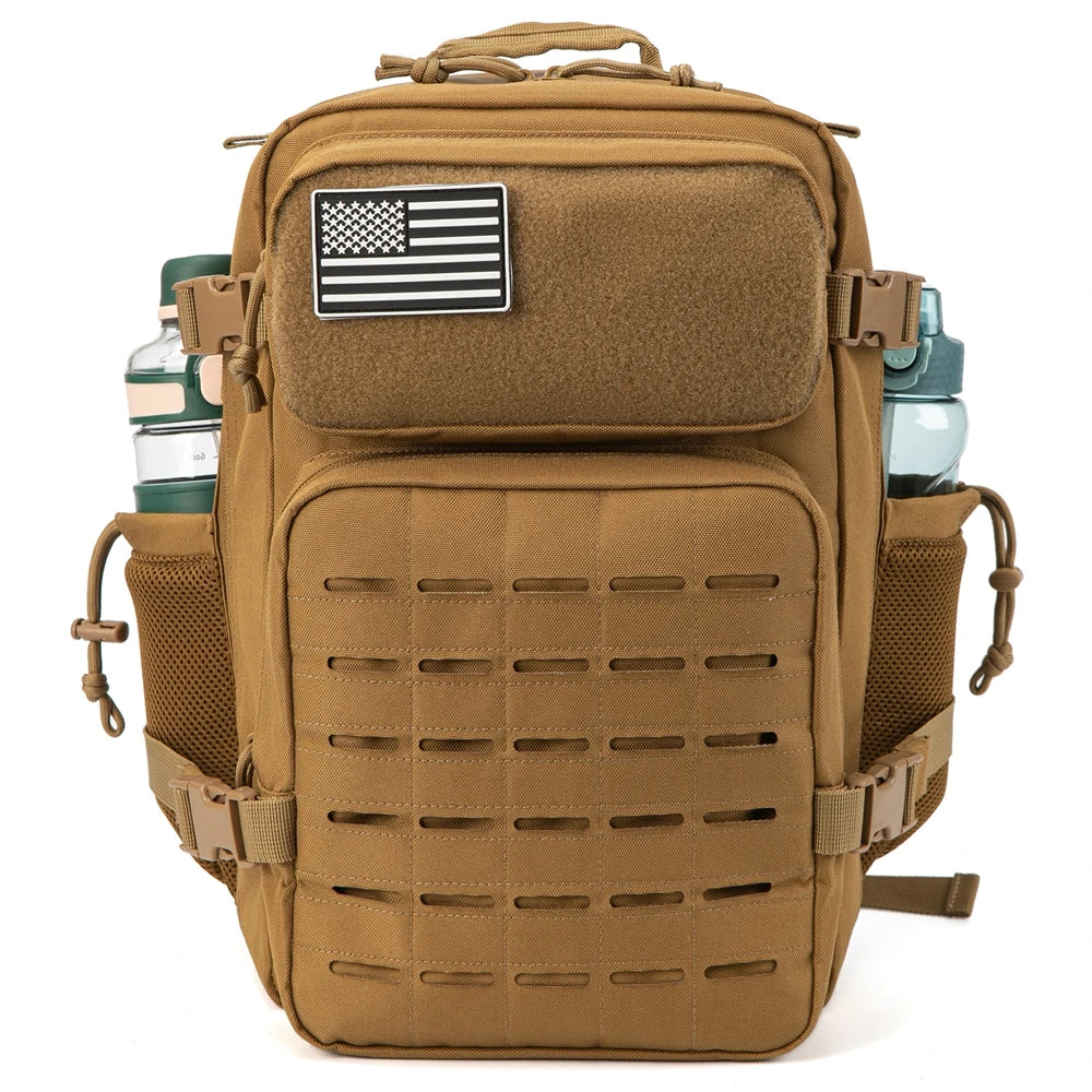 Tactical 25L Laser-Cut MOLLE Backpack - 900D Polyester Water-Resistant Daypack with Velcro Patch Panel, 15.7 x 9.8 x 9.8 in (40 x 25 x 25 cm)