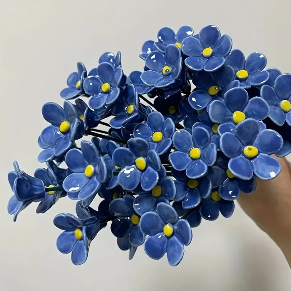 Blue Ceramic Forget-Me-Not Artificial Flowers 14.56 in (37 cm) Fade-Resistant Indoor & Outdoor Vase and Lawn Decor