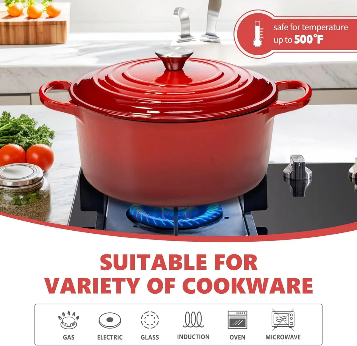 7-Quart (6.6 L) Enameled Cast Iron Dutch Oven with Lid - Dual Handles, Oven-Safe to 500°F