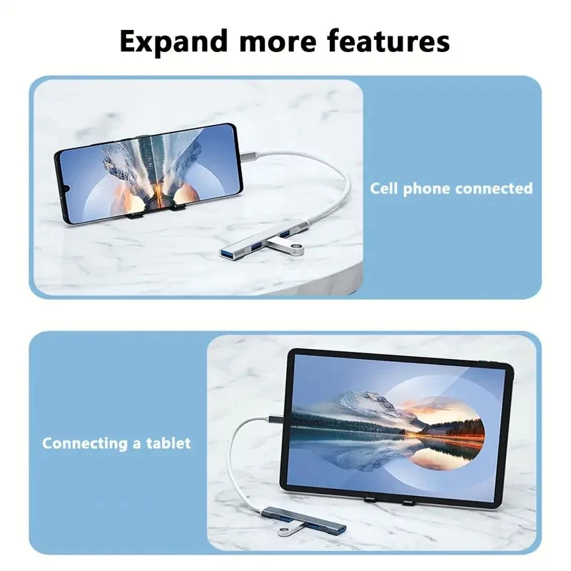 USB-C 3.0 4-Port Hub Adapter – Type-C OTG Docking Station for MacBook Pro/Air, Laptop & Smartphones
