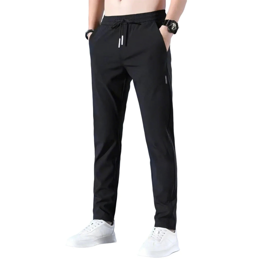 Men's Fast-Dry Stretch Ice Silk Pants - Mid-Waist Breathable Straight-Leg Casual Sports Trousers