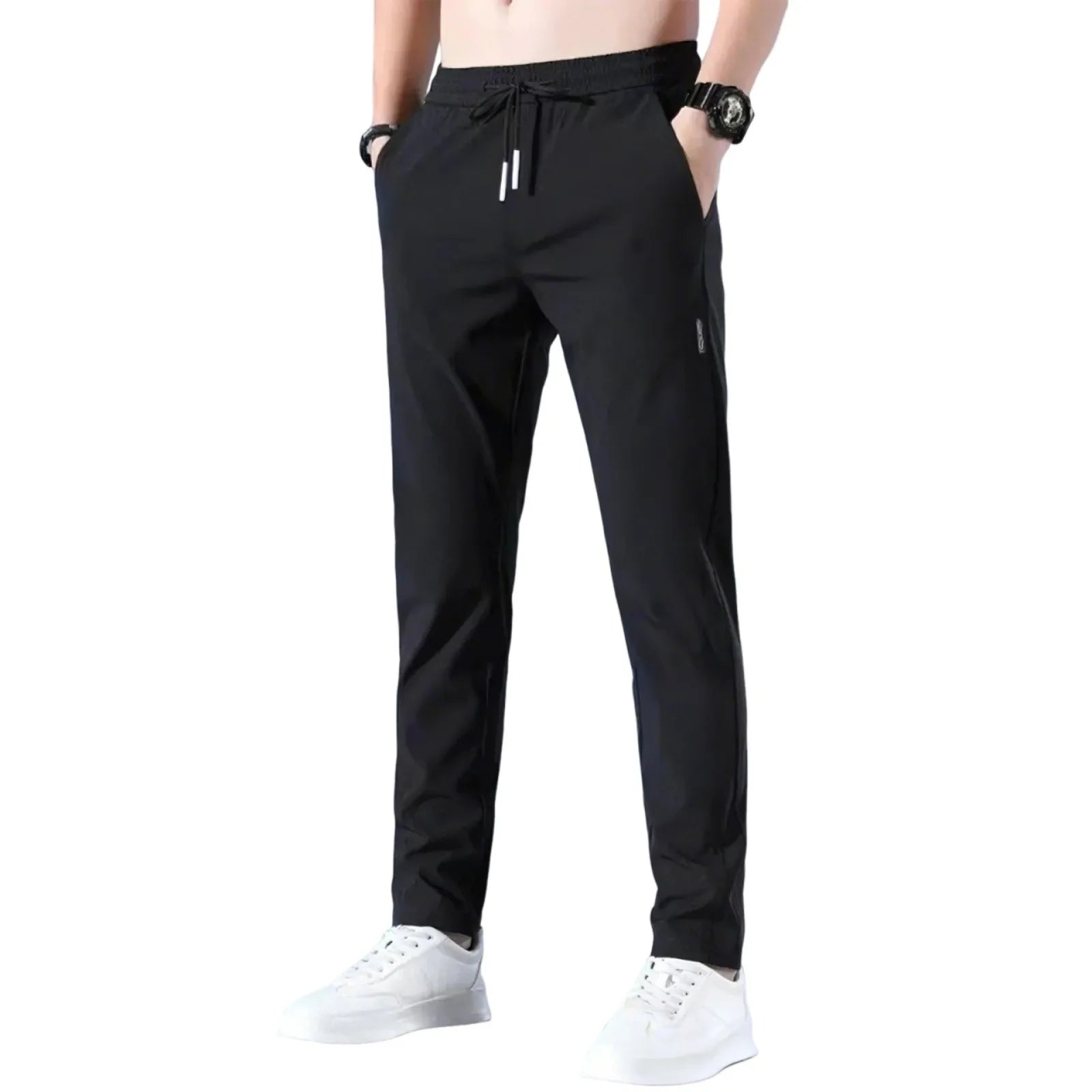 Men's Fast-Dry Stretch Ice Silk Pants - Mid-Waist Breathable Straight-Leg Casual Sports Trousers