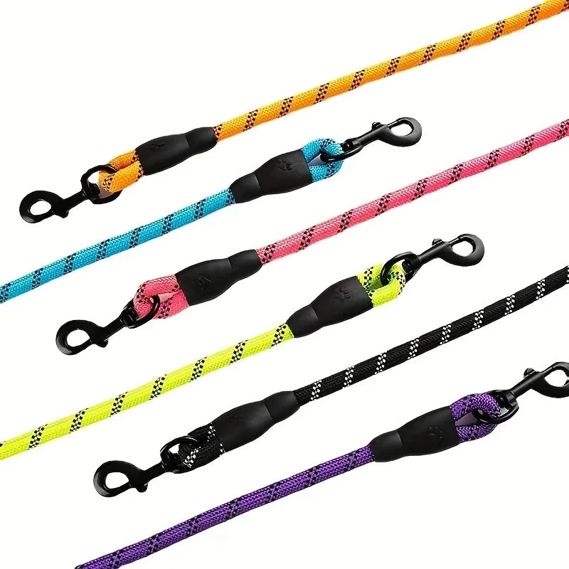 Reflective Padded Handle Dog Leash — Heavy-Duty Double Traction Rope for Strong Dogs with Metal Clip