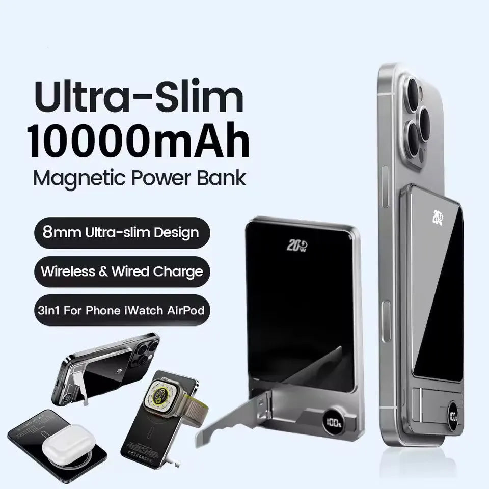 Ultra-Thin Magnetic Wireless Power Bank 5000/10000mAh – Fast MagSafe Portable Charger for iPhone, Apple Watch & Samsung