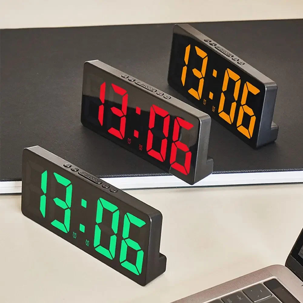 LED Digital Alarm Clock with Large Numbers, Color Nightlight, Temperature & Calendar, Voice-Activated, USB-Powered