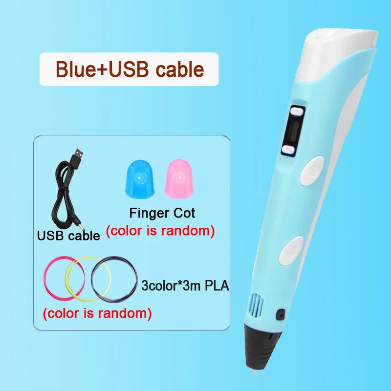 3D Printing Pen with LED Display – PLA 1.75mm Compatible, Adjustable Temp & Speed, USB 5V/2A Kids DIY Art Tool