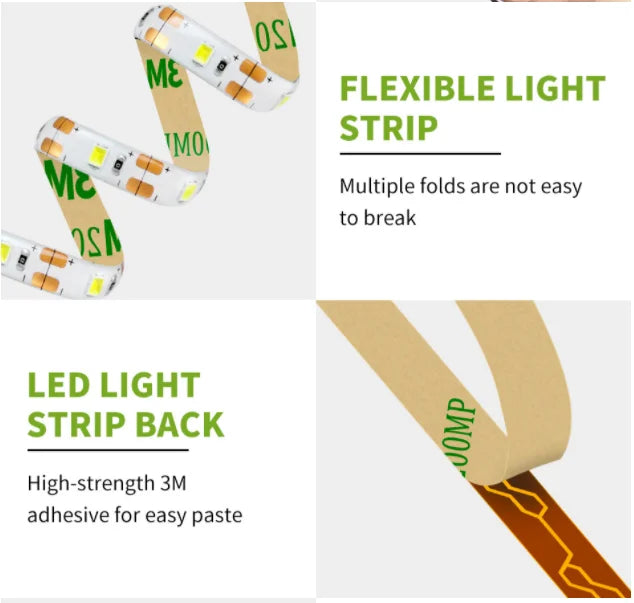 5V USB LED Strip Light 5m (16.4ft) & 1m (3.3ft) SMD3528 — Waterproof Flexible Color Strip Warm/Cool White + RGB for Cabinet, Ceiling & TV Backlight