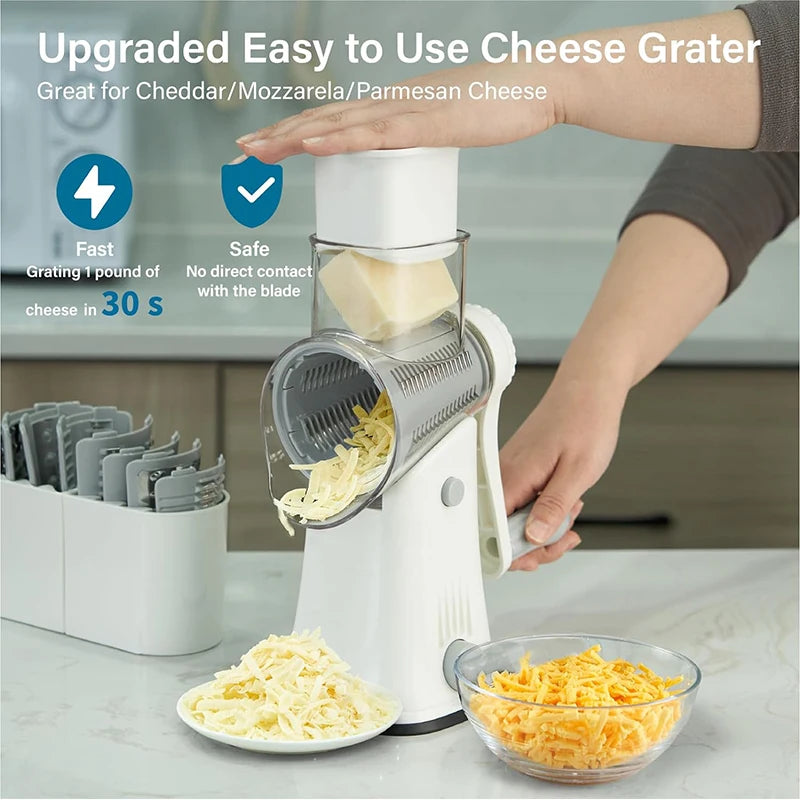 5-in-1 Rotary Cheese Grater Mandoline Shredder Vegetable Julienne Slicer Waffle Cutter Nut Chopper