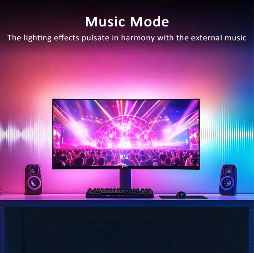 USB RGBIC LED Strip 24–34 in (61–86 cm) Monitor Backlight – App & Music Sync for PC Gaming