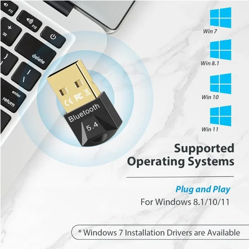 USB Bluetooth Adapter Dongle for PC — Bluetooth 5.4/5.3/5.1/5.0 Wireless Receiver for Speakers, Mouse & Keyboard