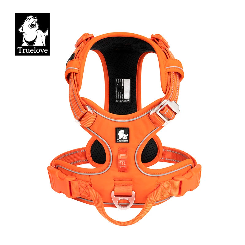 Adjustable Padded Dog Harness with Handle – Reflective Nylon, Front & Back Leash Attachments, Quick-Release Vehicle Safety Harness