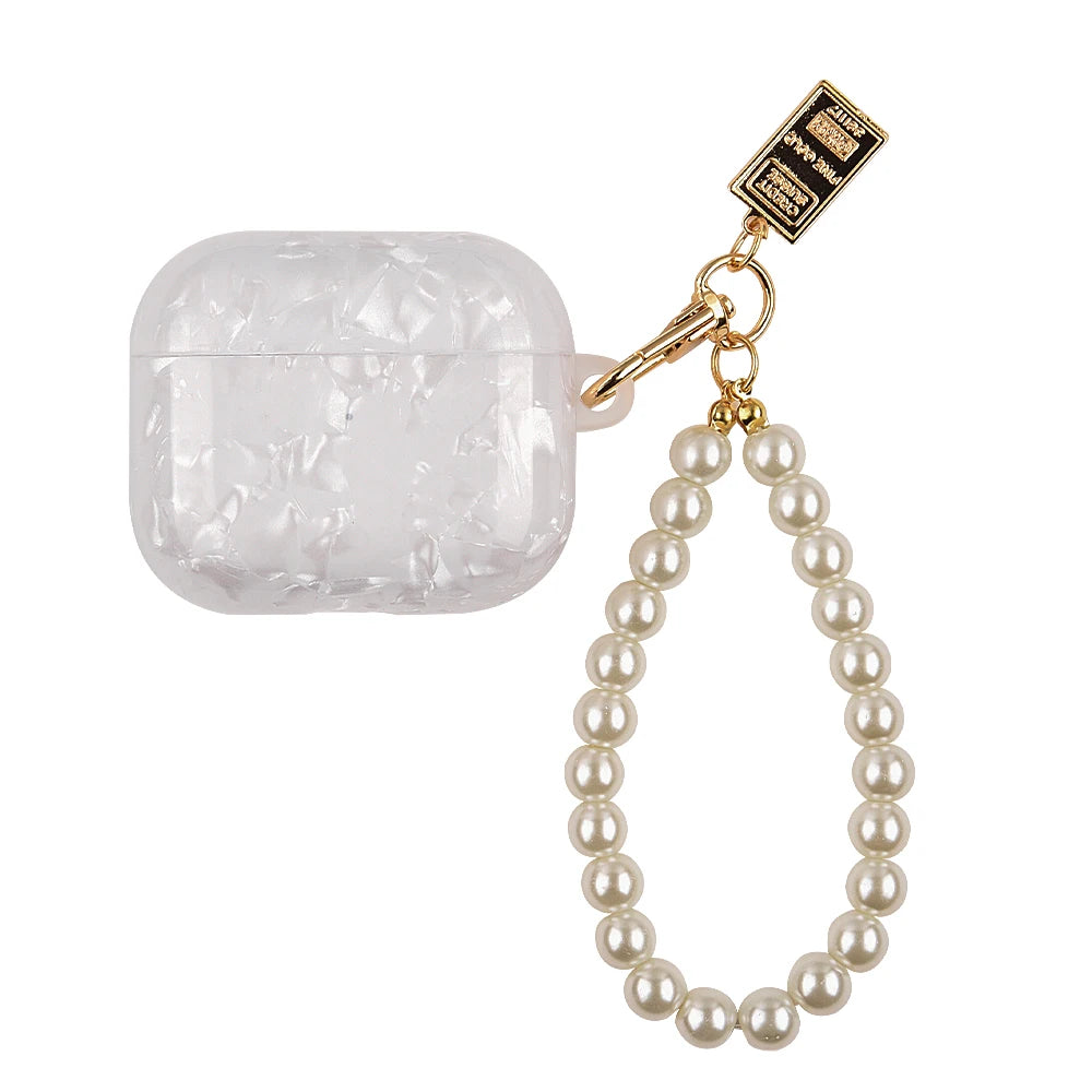 Leopard Pearl Keychain Silicone Case for AirPods Pro & AirPods - Shockproof TPU Soft Cover (USB-C Compatible)