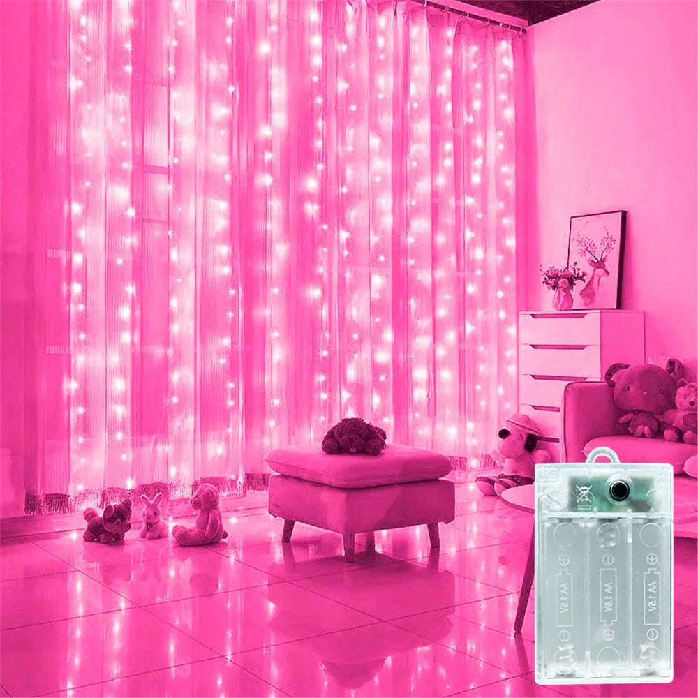 LED Curtain Fairy String Lights - Battery Powered 8-Mode Holiday & Christmas Decor, 100–600 LEDs, Sizes 3×1–6×3 m (9.8×3.3–19.7×9.8 ft)