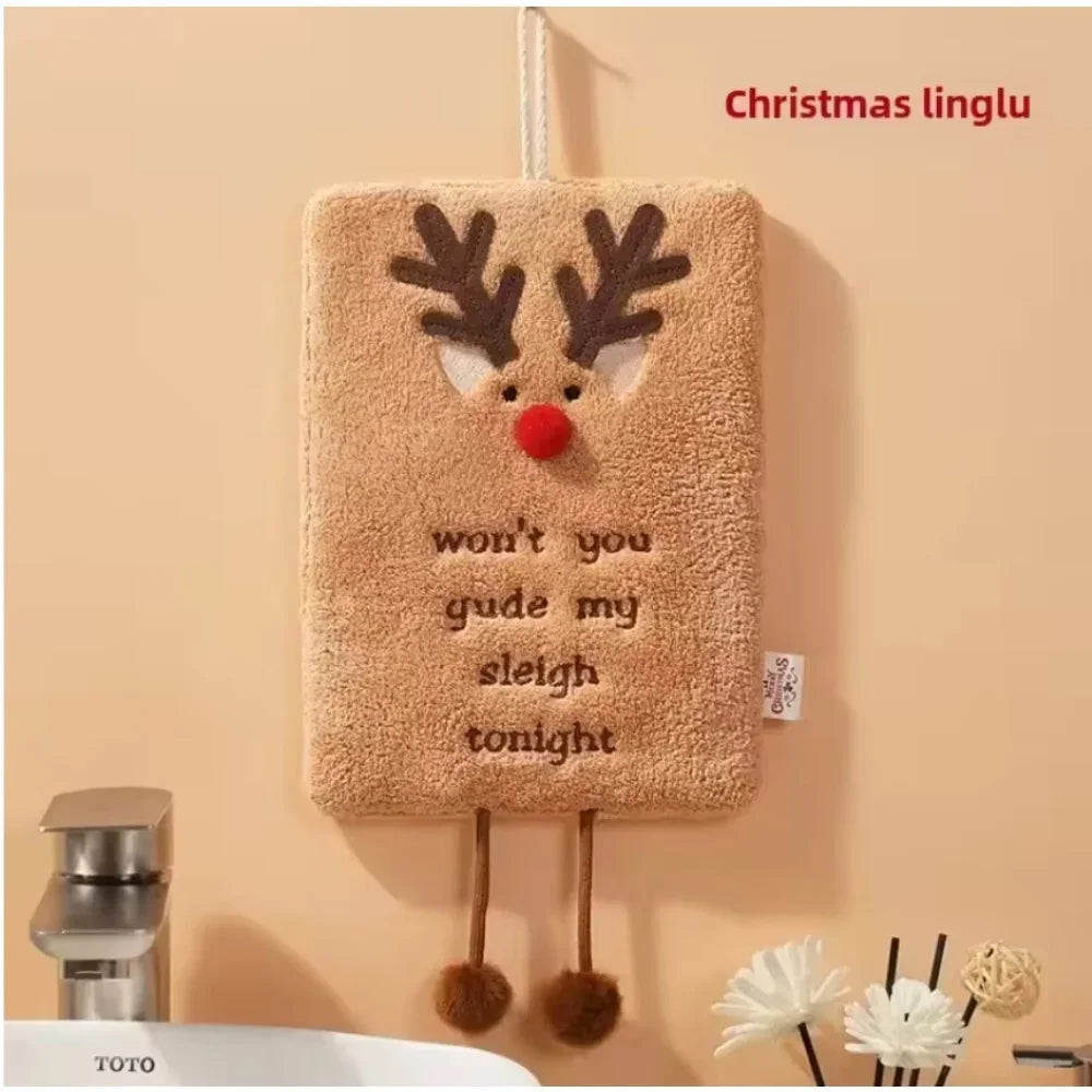 Christmas Hanging Coral Fleece Hand Towel - Thick, Absorbent & Quick-Dry Cartoon Kitchen Towel