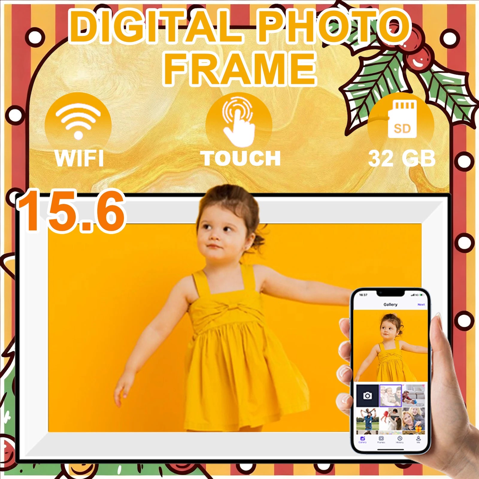 15.6-Inch (39.6 cm) 32GB WiFi Touch IPS Digital Photo Frame 1920x1080 Full HD Smart Frame - Share Photos & Videos