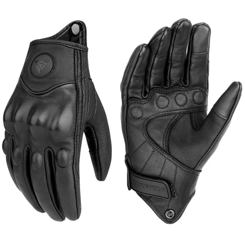 Motorcycle Leather Gloves Unisex – Carbon Knuckle, Touchscreen Winter Riding Gloves for Motorbike, Motocross and ATV