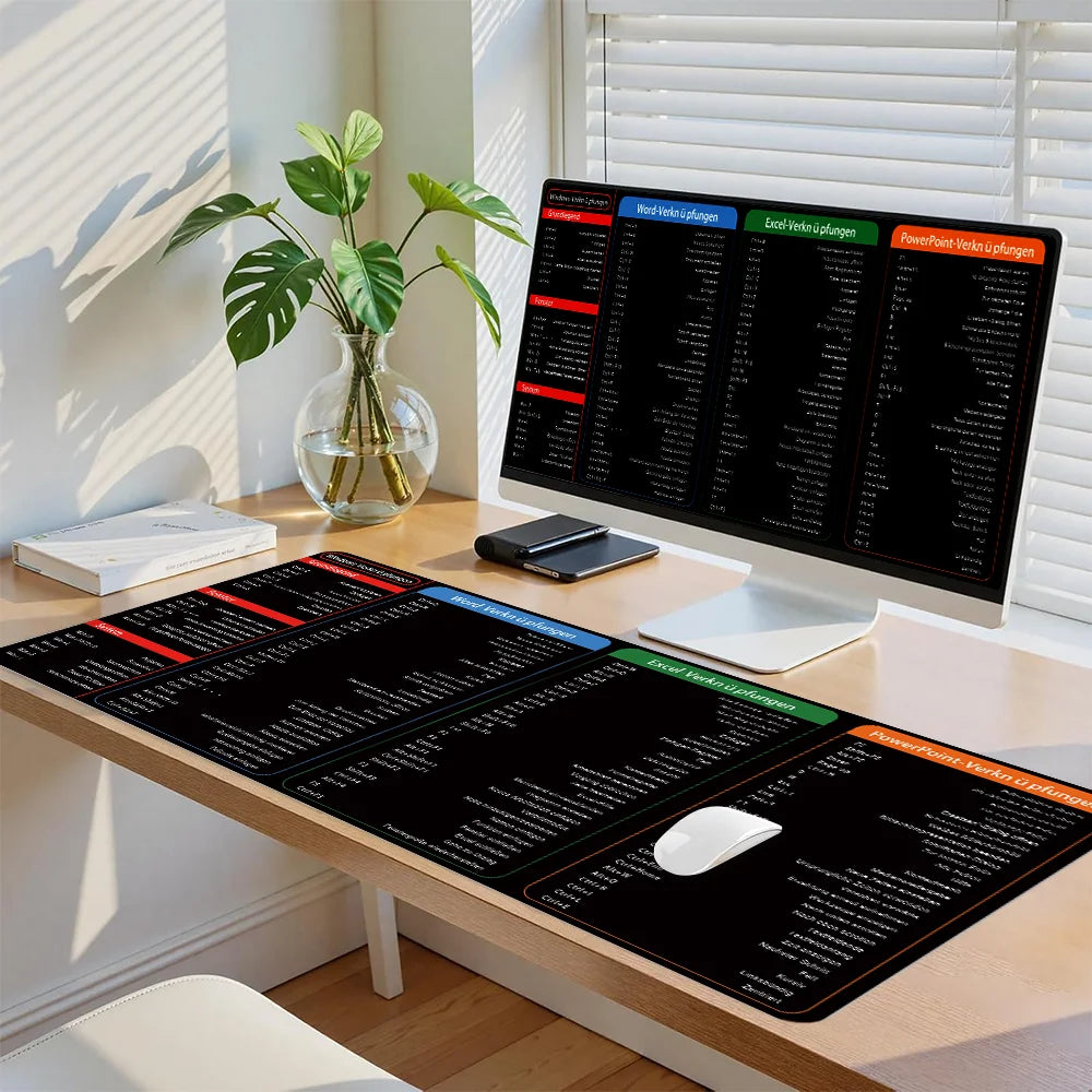 German Excel Shortcuts Large Desk Mouse Pad – Anti-Slip Keyboard Mat for Office Workers & Students
