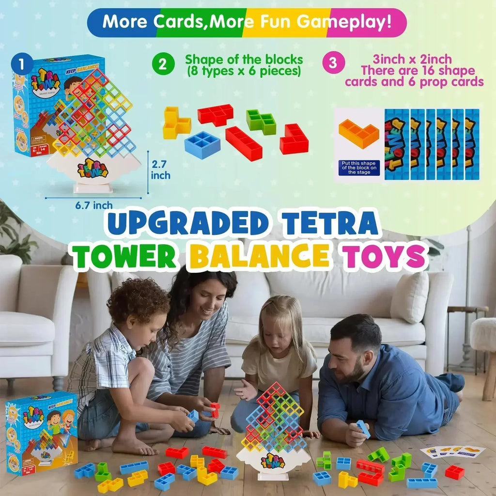 Tetra Tower Balance Stacking Game - Family & Party Building Puzzle for Kids and Adults