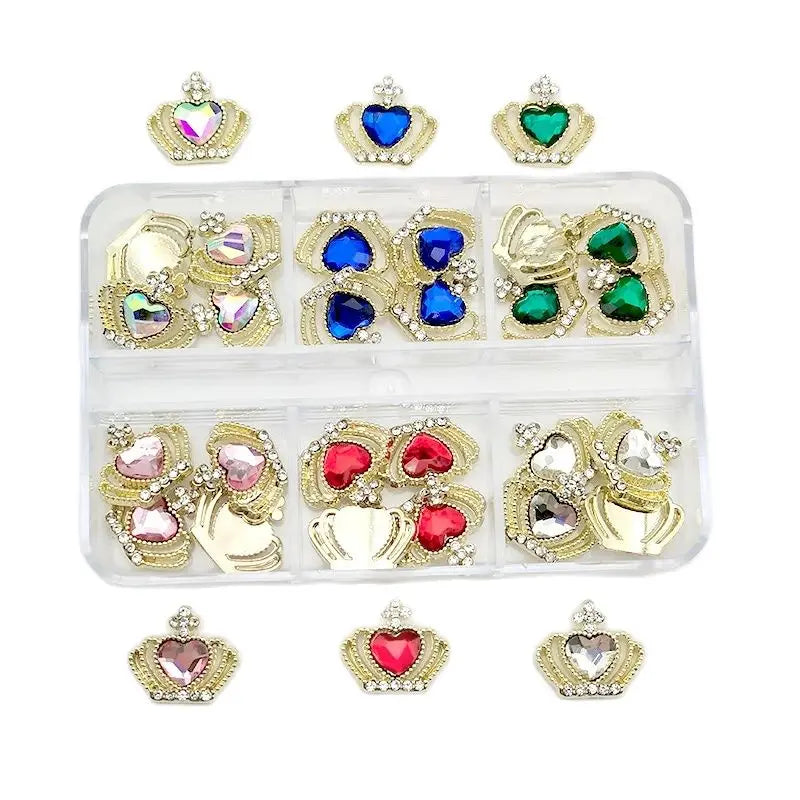 6-Grid Nail Rhinestone Kit – Saturn, Planet & Cross Crystal Nail Charms for Nail Art