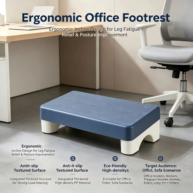 Ergonomic PP Footrest Under-Desk Foot Stool Cushioned Foot Rest for Office Home Sofa