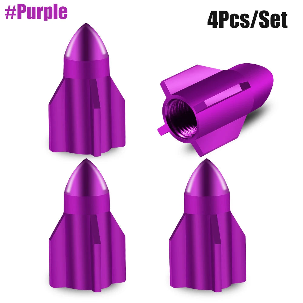 4-Pack Aluminum Tire Valve Caps Rocket Grenade Style Universal Valve Stem Covers for Car Truck Motorcycle Bike