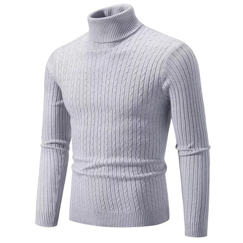 Men's High Neck Turtleneck Knit Sweater Pullover - Warm Argyle Casual Winter Top