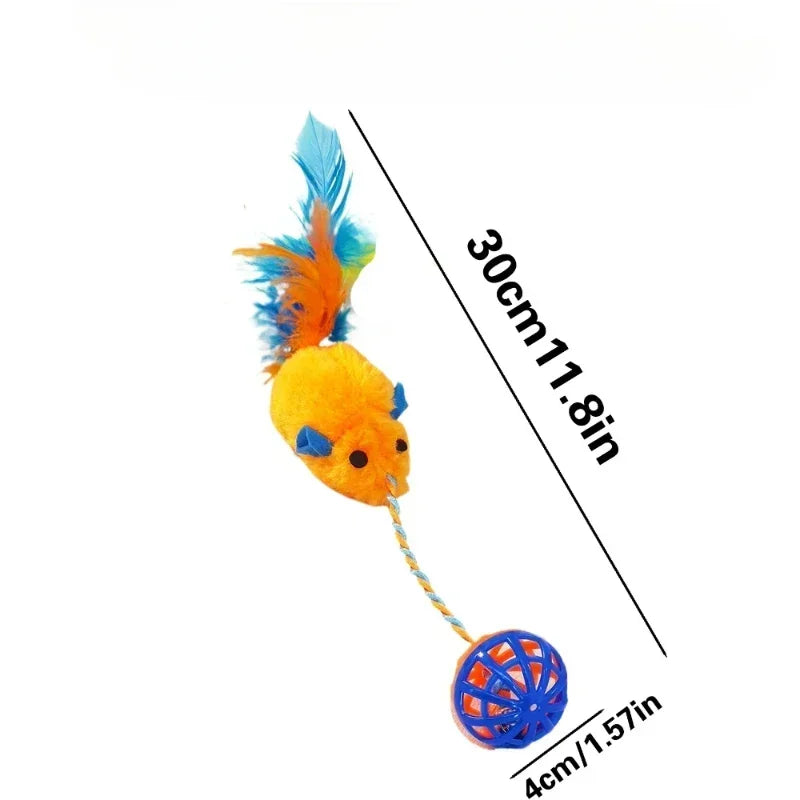 Feather Mouse Cat Toy with Bell and String, Squeak Ball Teaser 30 x 4 cm (11.8 x 1.6 in)